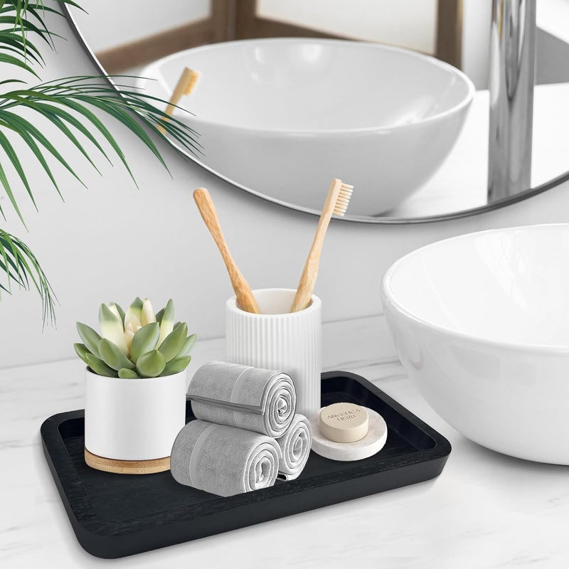 Bayting Bamboo Vanity Bathroom Tray for Counter, Bamboo Tray for Bathroom, Toilet Tank, Perfume 11.8L x 5.9W x 0.8H inch (Black) - Image 3